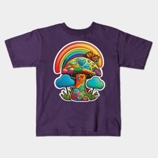 Groovy Psychedelic Mushrooms in Purple Kids T-Shirt